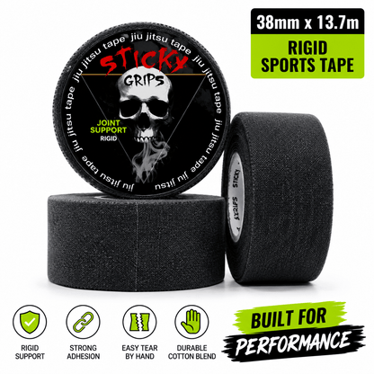 BJJ Rigid Joint Support Tape 38mm Black (13.7m Low Stretch Wrap Single Roll)